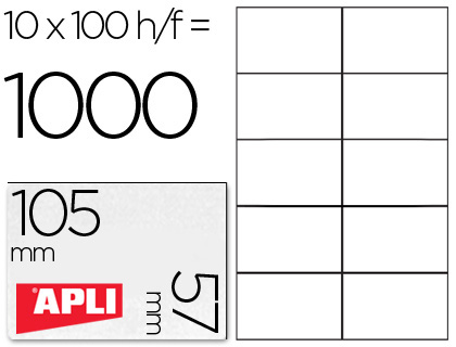 CJ100 hojas A4 1000 etiquetas adhesivas Apli 01278 105x57mm. ILC